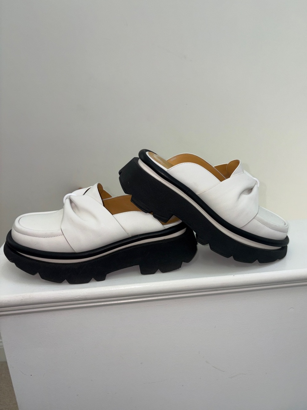 White Knotted Platform Slide Mules with Lug Sole